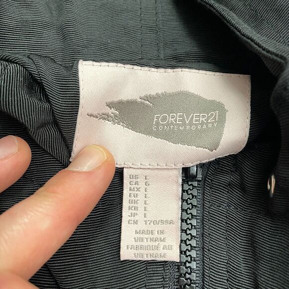 Forever 21 Woven Hoodie Full Zip Sweatshirt Men Large Black White Relaxed Casual - Picture 3 of 11